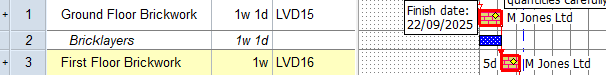 A Bricklayers allocation bar appears underneath the Ground Floor Brickwork bar