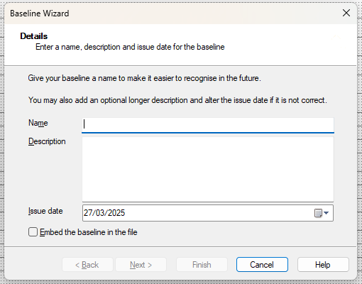 The Details screen of the Baseline Wizard