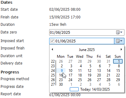 Selecting a different start date from the calendar that appears