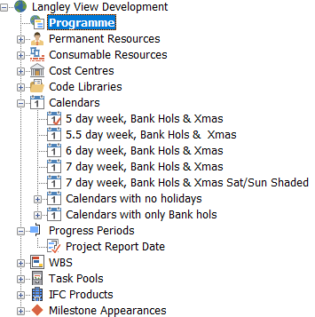 Calendars in the project view