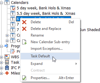 Right-clicking a calendar and selecting Task Default
