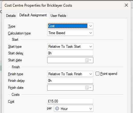 The Cost Centre Properties dialog