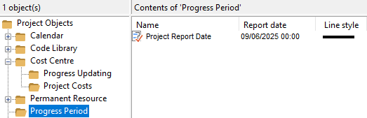 The Progress period folder in Library Explorer