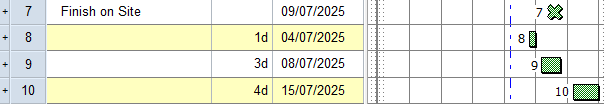 Three new tasks on the three bars beneath the Finish on Site task