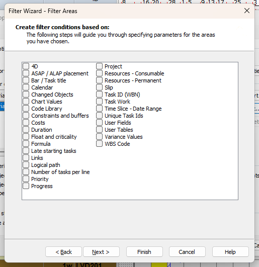 The second screen of the Filter Wizard