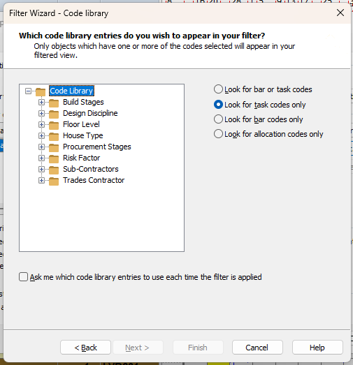 The third screen of the Filter Wizard