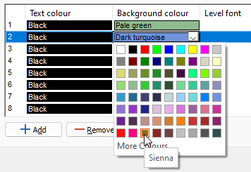 Selecting Sienna from the colour selector