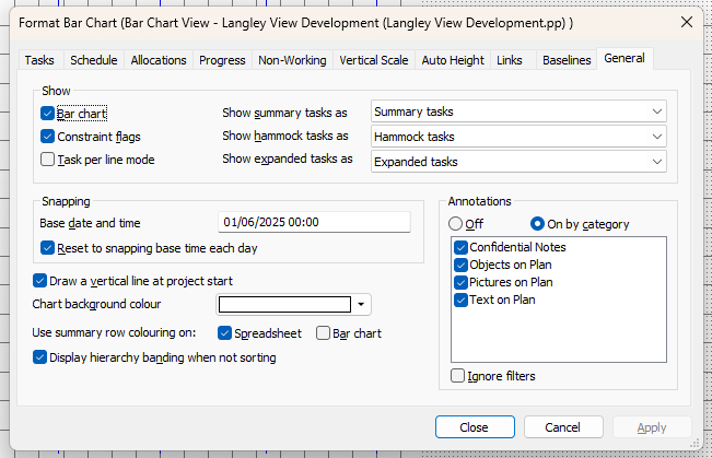 The General tab of the Format Bar Chart dialog