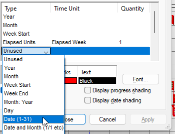 Selecting "Date (1-31)" from the dropdown list