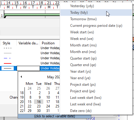 Selecting Today (tdy) from the menu that appears