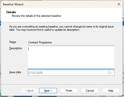 The Details screen of the Baseline Wizard