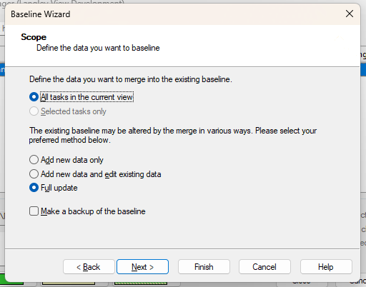 The Scope screen of the Baseline Wizard