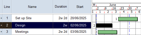 The spreadsheet row and the Design task selected