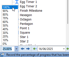 Selecting 100% in the Percent progress control