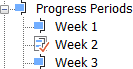 The red tick moves from the Week 1 progress period to the Week 2 progress period