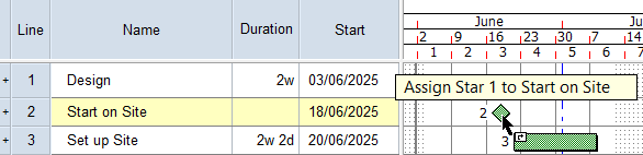 Dragging a different milestone appearance from the project view onto the milestone in the bar chart