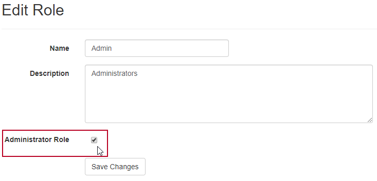 The Administrator role check box on the Edit Role page