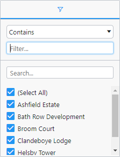 A filter drop-down