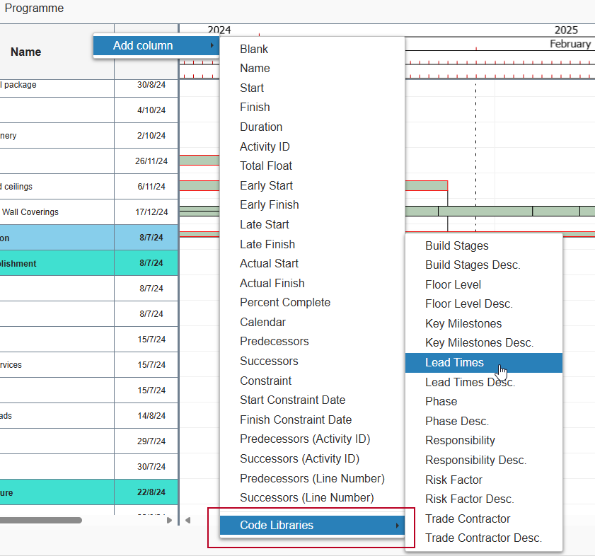 A code column being added to the spreadsheet