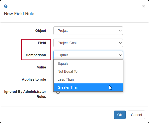 'Less Than' and 'Greater Than' now available in the 'Comparison' field