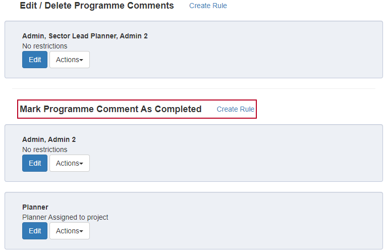 The 'Mark Programme Comment As Completed' security rule type