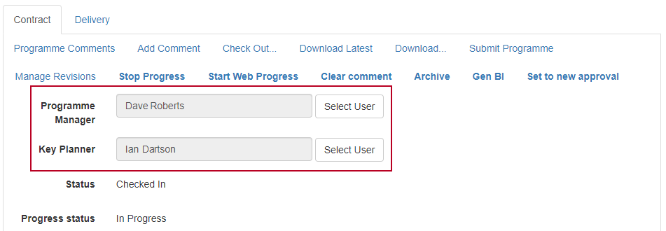 High priority programme-level user-defined fields highlighted on the Project page