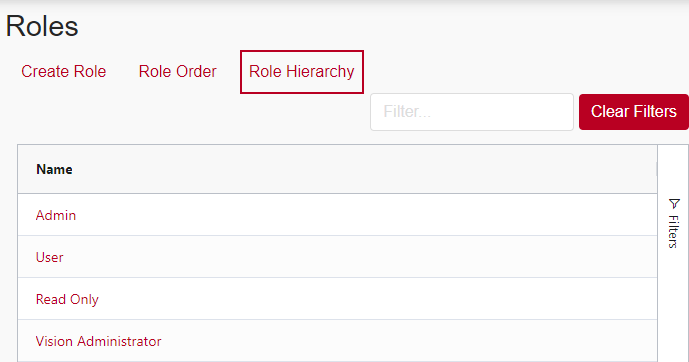 The new 'Role Hierarchy' link, highlighted on the Roles page