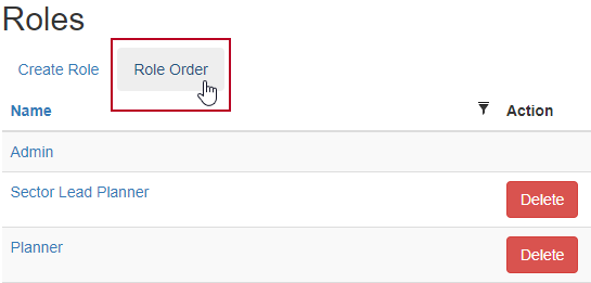 The 'Role Order' command, highlighted on the Roles page