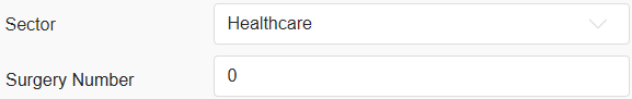 The Surgery Number field appears on the Project page if 'Healthcare' is selected in the Sector field