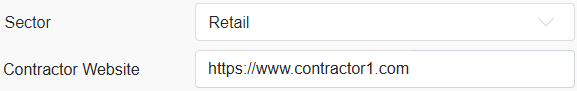 The Contractor Website field appears on the Project page if 'Retail' is selected in the Sector field