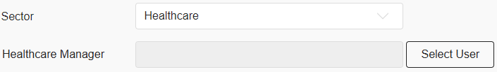 The Healthcare Manager field appears on the Project page if 'Healthcare' is selected in the Sector field