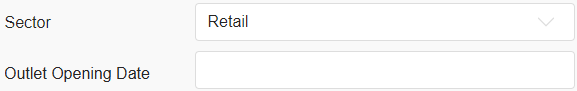 The Outlet Opening Date field appears on the Project page if 'Retail' is selected in the Sector field