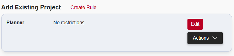 A new 'Add Existing Project' security rule