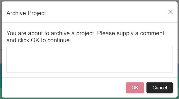 The new Archive Project dialog