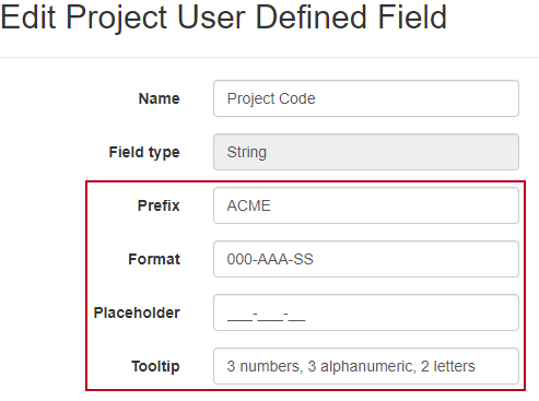 Four new String-type UDF fields highlighted
