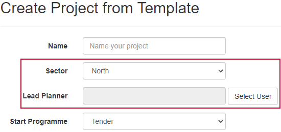 High priority project-level user-defined fields highlighted on the Create Project from Template page