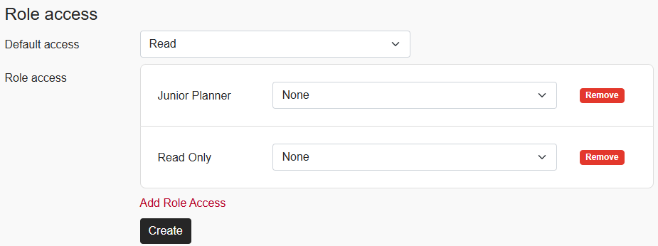 The new 'Role access' fields that have been added to the Create Programme Type page