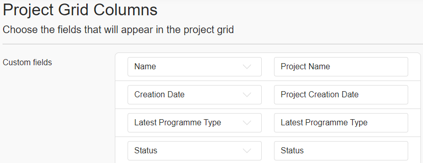 The Project Grid Columns page, now with only two columns