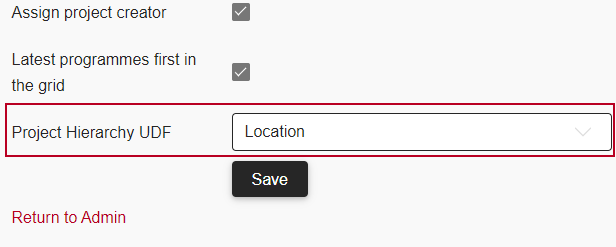 The 'Project Hierarchy UDF' check box, highlighted