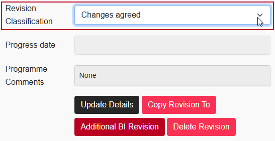 The new 'Revision Classification' field, highlighted on the Project Revisions page