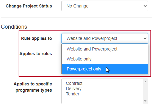 The 'Rule applies to' field, highlighted on the Edit Workflow rule page