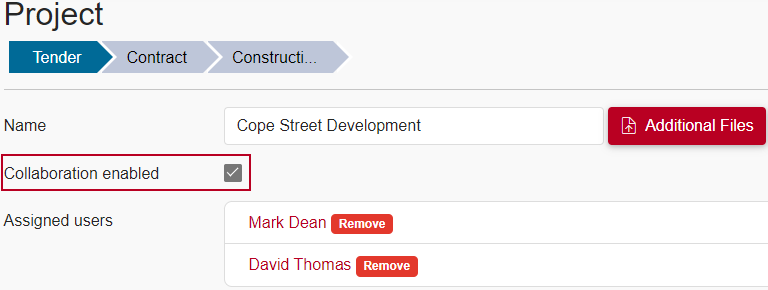 The new 'Collaboration enabled' check box, highlighted on the Project page