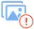 Two image icons, stacked, with an exclamation mark to the bottom-right