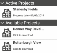 The Projects screen, displaying one active project and two available projects