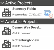 The Projects screen, displaying one active project and two available projects