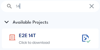 Text entered into the Search field, and a single project with a matching name displayed